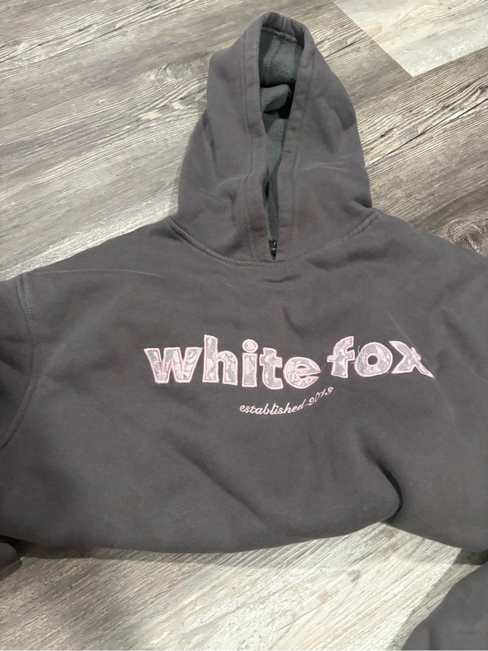White Fox Boutique Black Hoodie with Pink Embroidered Logo